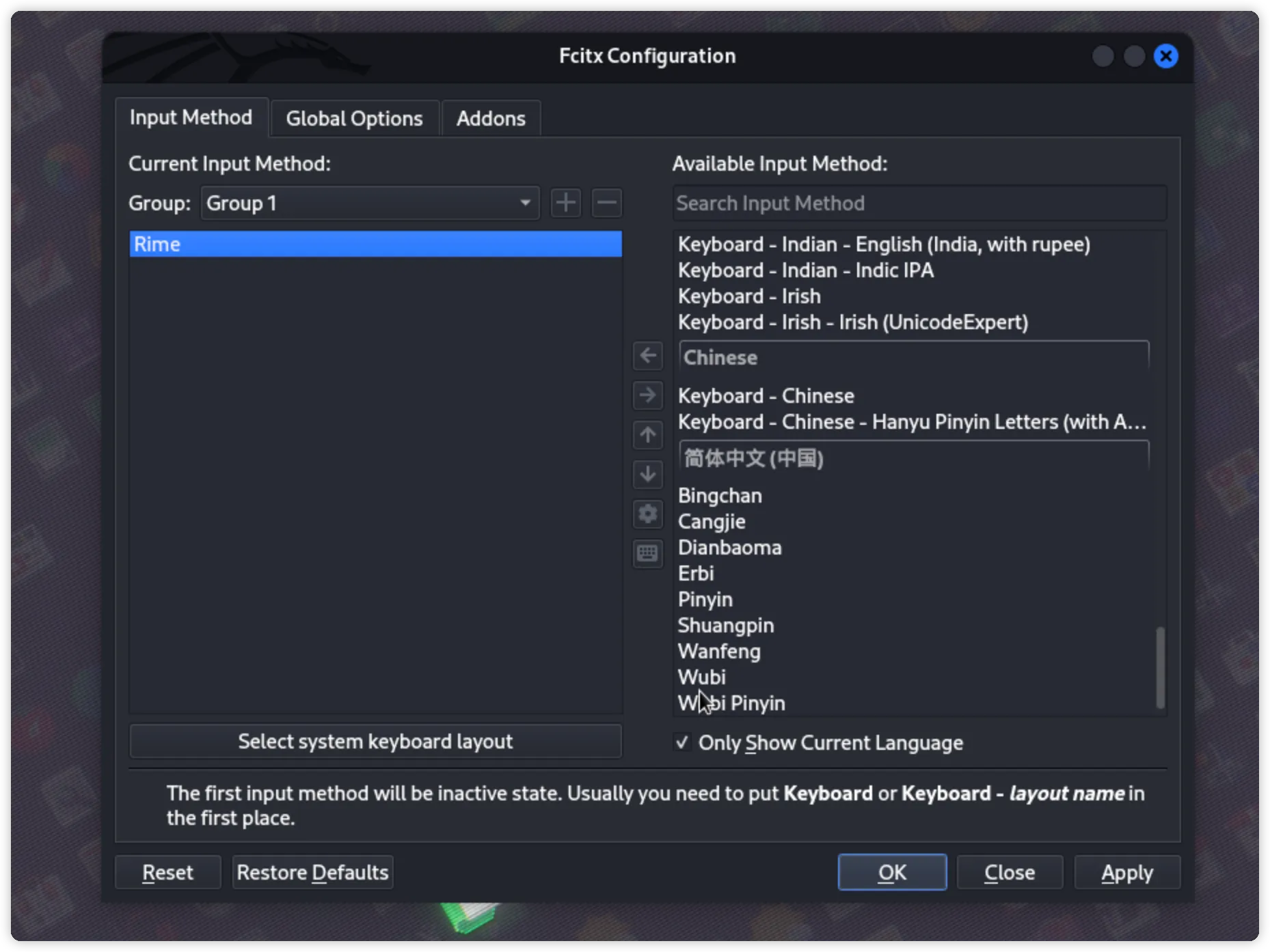 Open Fcitx5 configuration